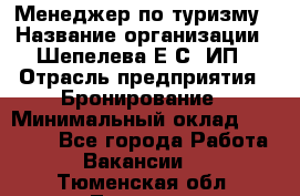 Менеджер по туризму › Название организации ­ Шепелева Е.С, ИП › Отрасль предприятия ­ Бронирование › Минимальный оклад ­ 30 000 - Все города Работа » Вакансии   . Тюменская обл.,Тюмень г.